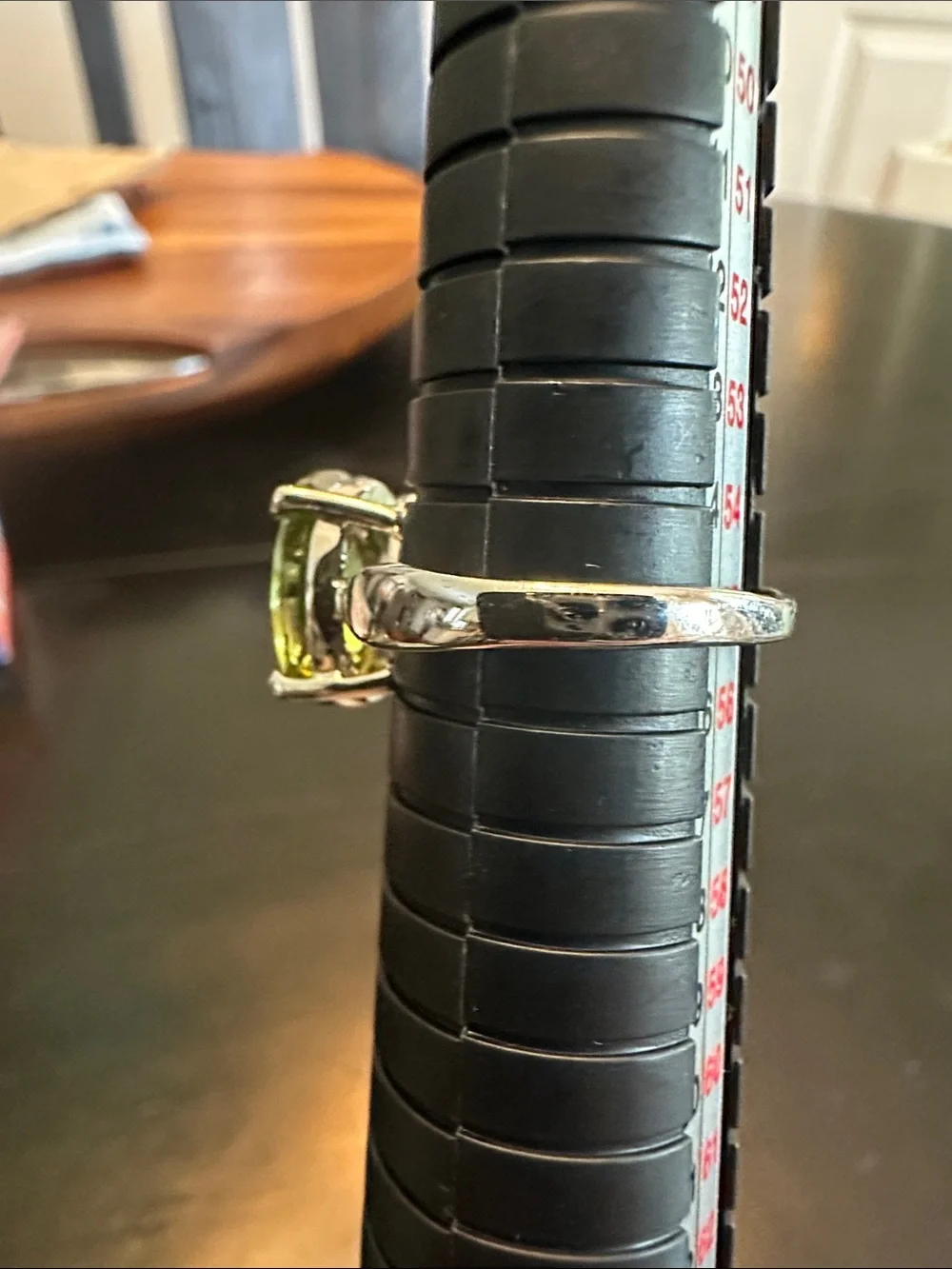 Green Oval Gemstone Sterling-Color Women's Ring- Size 7.5